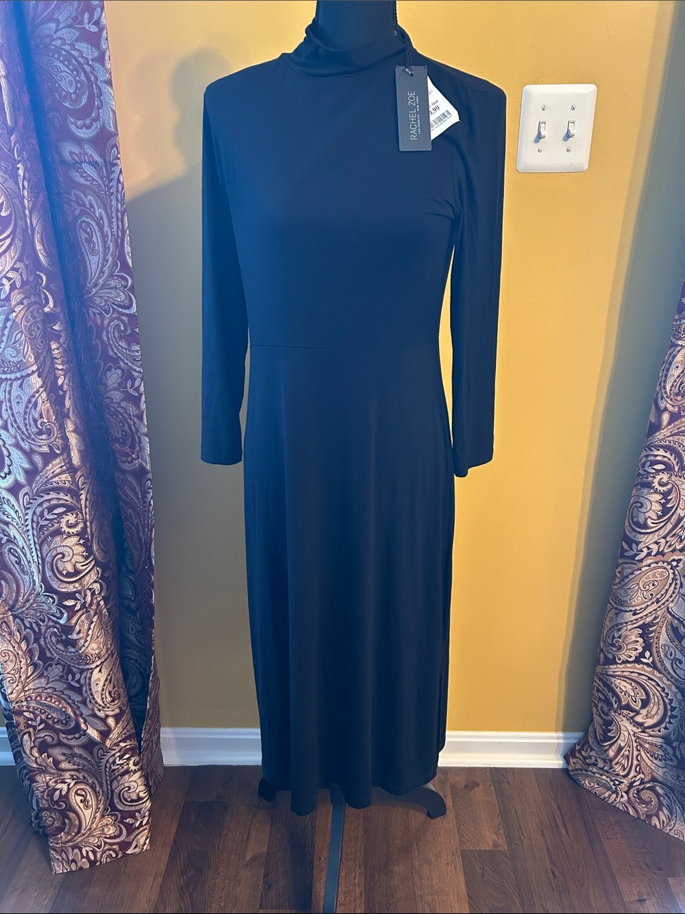 Rachel Zoe Black Turtleneck 3/4 Length Sleeve Midi Dress